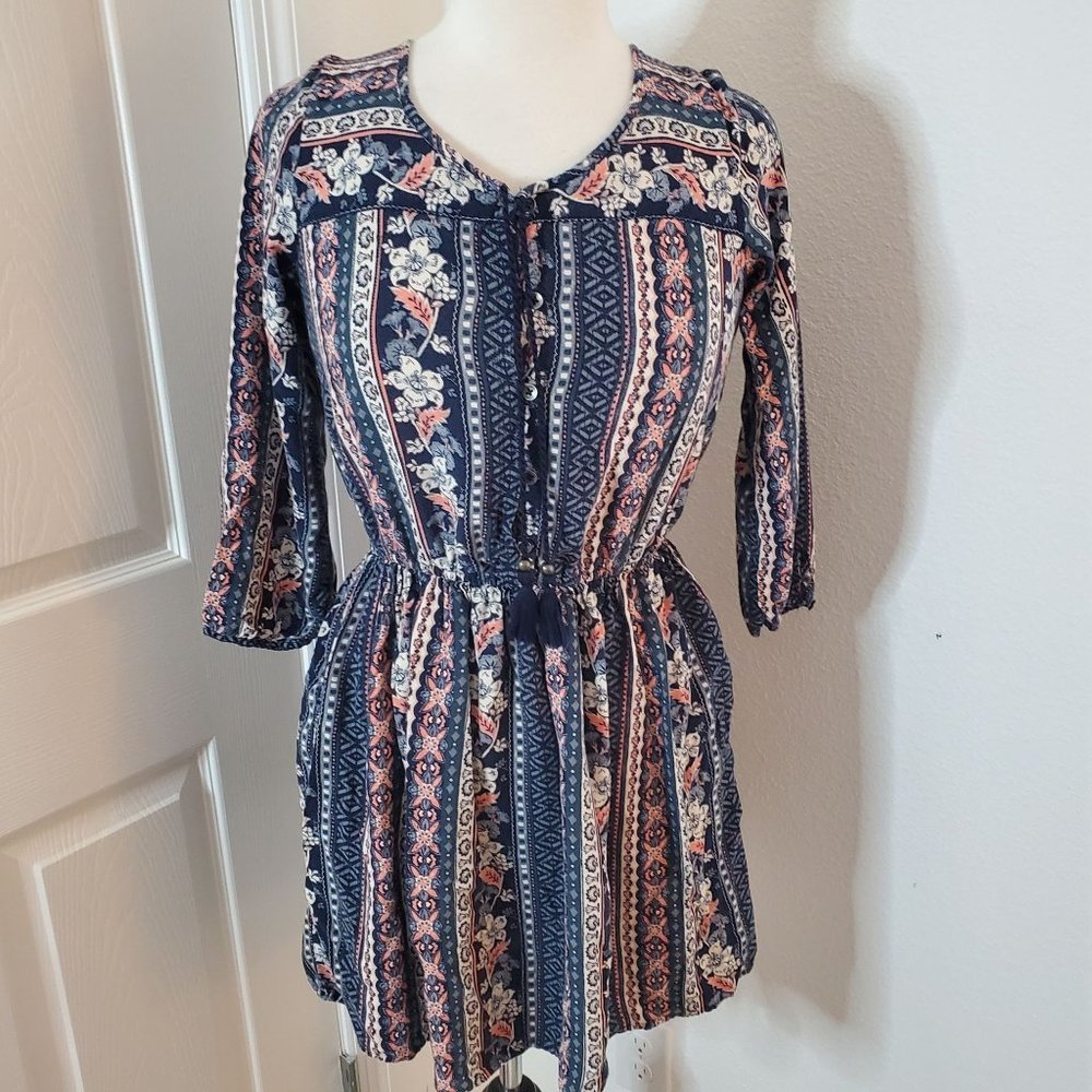 Hollister Women Multi Colored  Paisley Print Long Sleeve Mini Dress